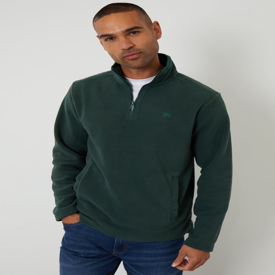 Threadbare Green Quarter Zip Microfleece Sweatshirt