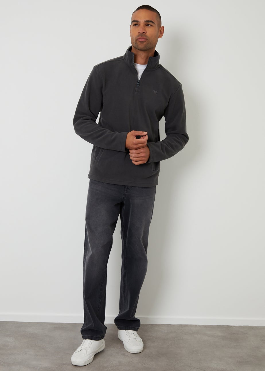 Threadbare Dark Grey Quarter Zip Microfleece Sweatshirt