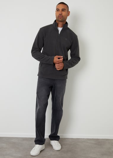 Threadbare Dark Grey Quarter Zip Microfleece Sweatshirt