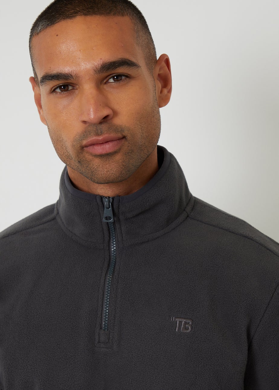 Threadbare Dark Grey Quarter Zip Microfleece Sweatshirt