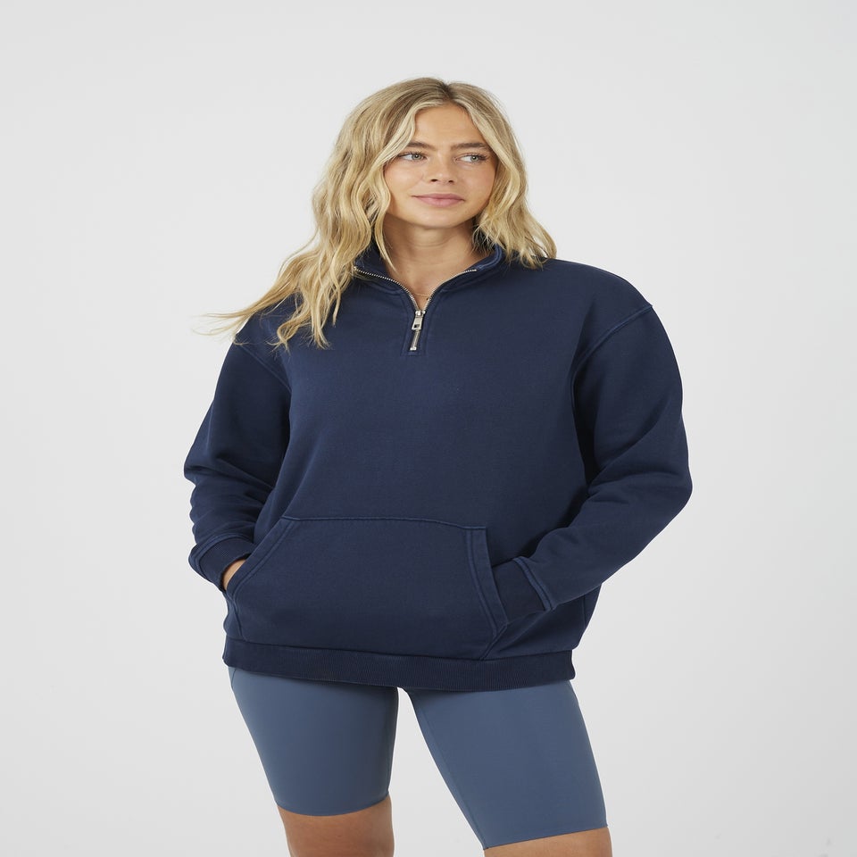 Brave Soul Navy Quarter Zip Funnel Neck Sweatshirt
