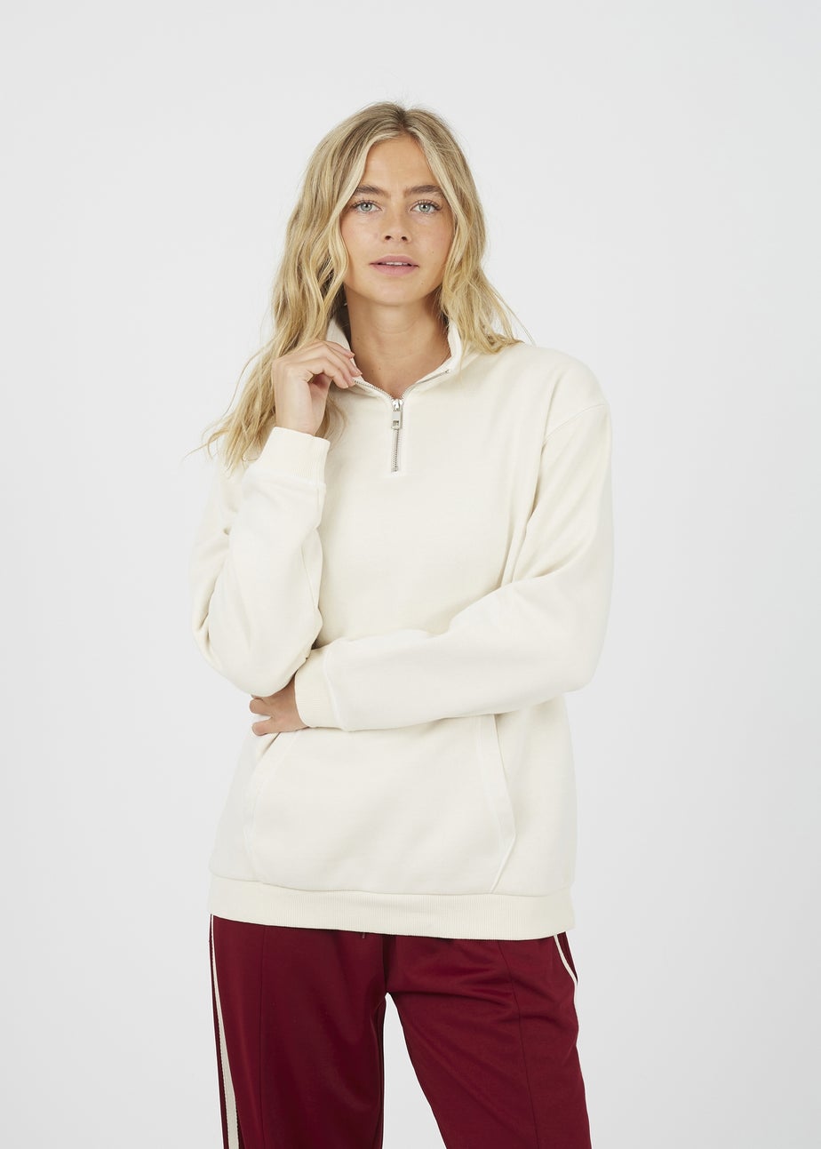 Brave Soul Cream Quarter Zip Funnel Neck Sweatshirt