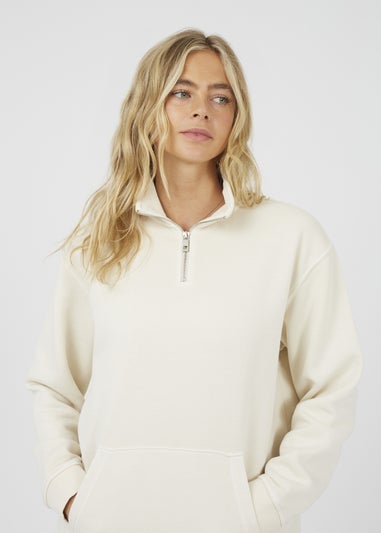 Brave Soul Cream Quarter Zip Funnel Neck Sweatshirt