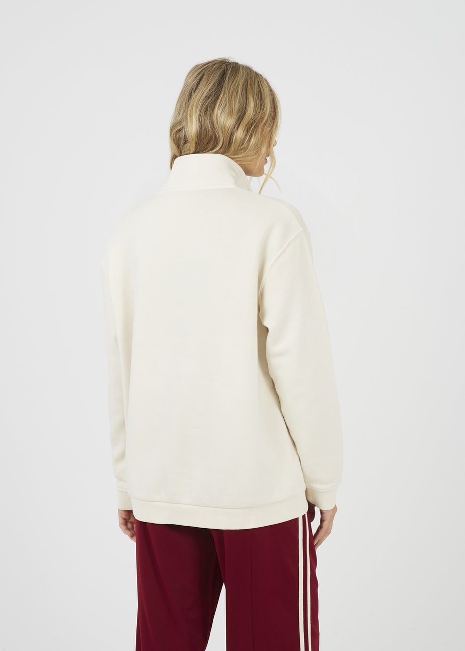 Brave Soul Cream Quarter Zip Funnel Neck Sweatshirt