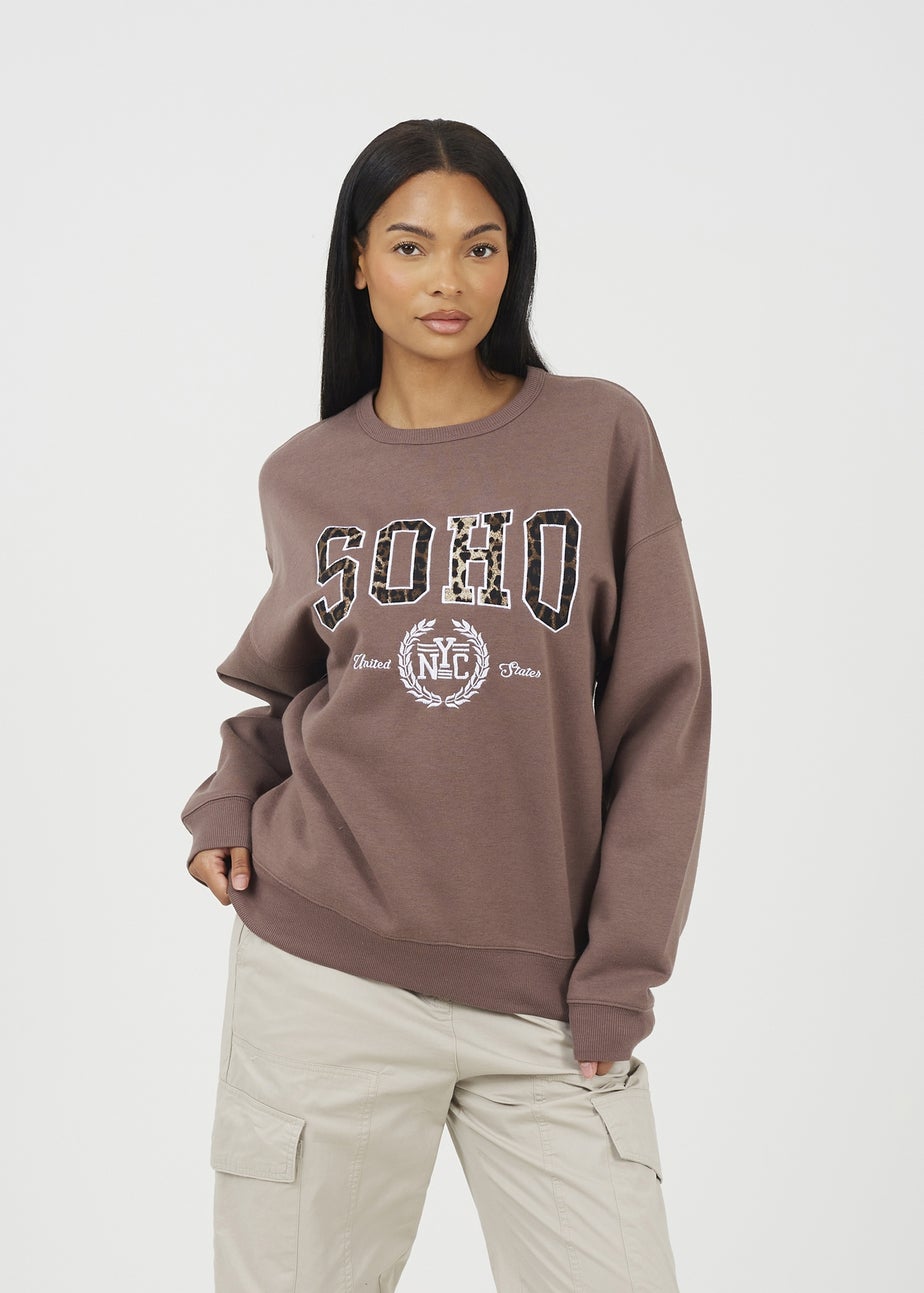 Brave Soul Taupe Slogan Crew Neck Sweatshirt