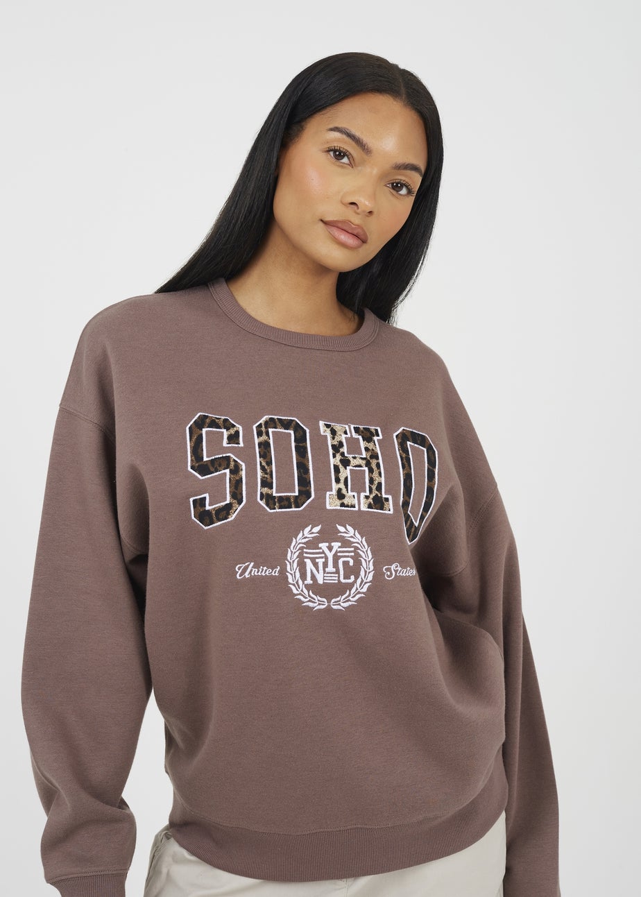 Brave Soul Taupe Slogan Crew Neck Sweatshirt