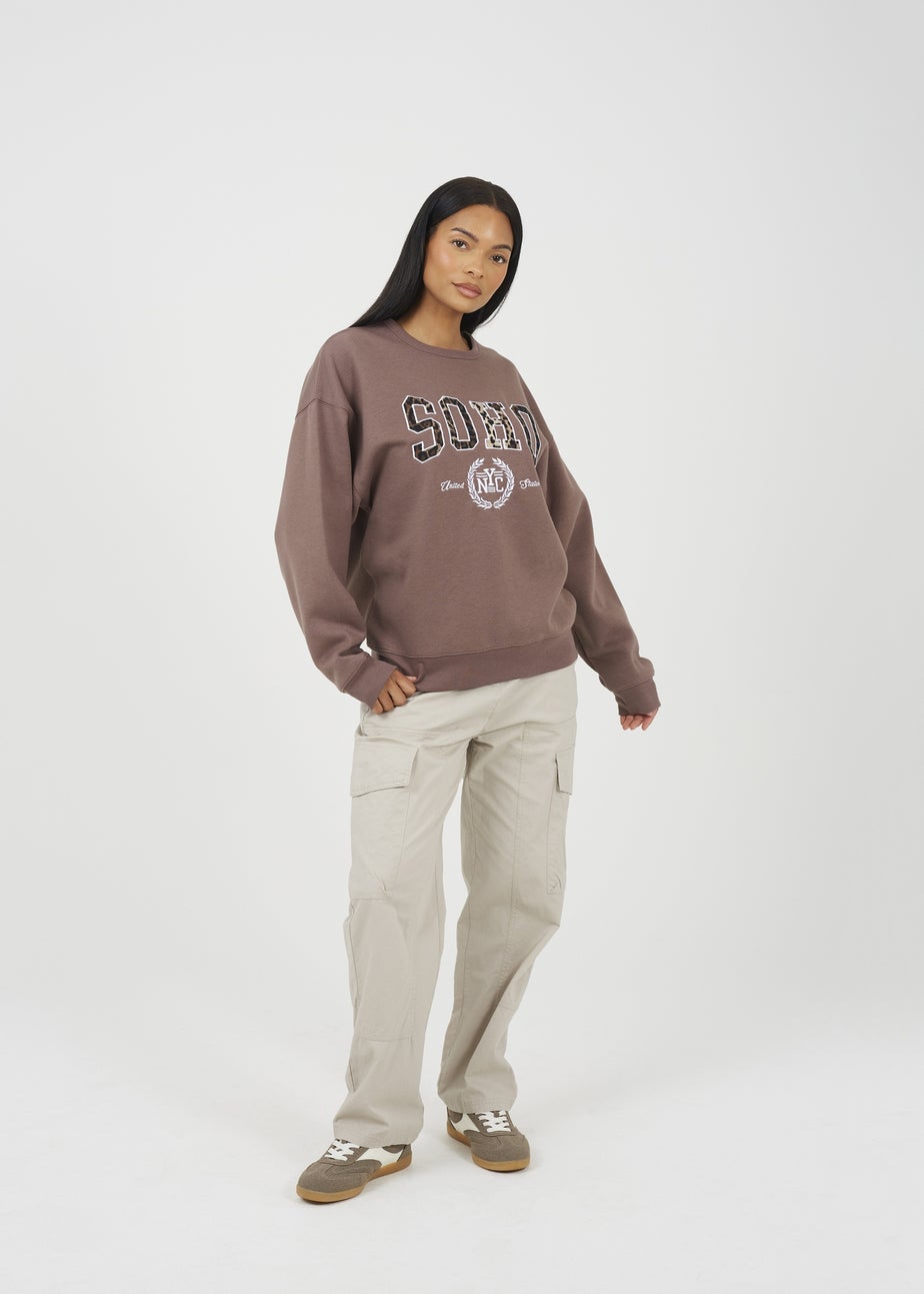 Brave Soul Taupe Slogan Crew Neck Sweatshirt