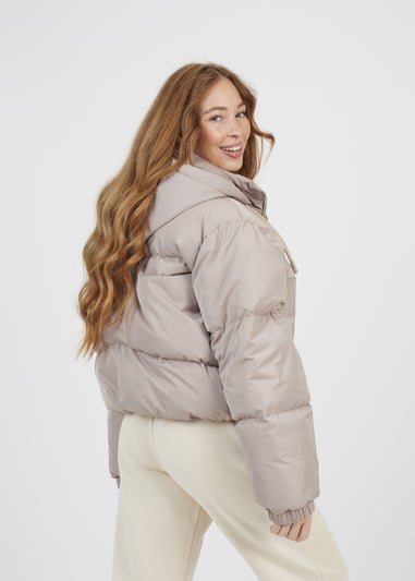 Brave Soul Stone Oversized Hooded Short Puffer Jacket