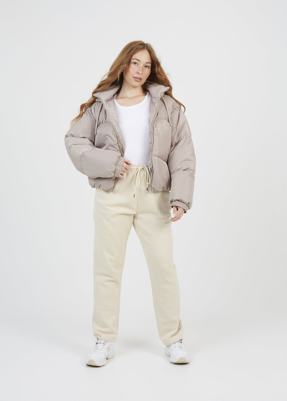 Brave Soul Stone Oversized Hooded Short Puffer Jacket