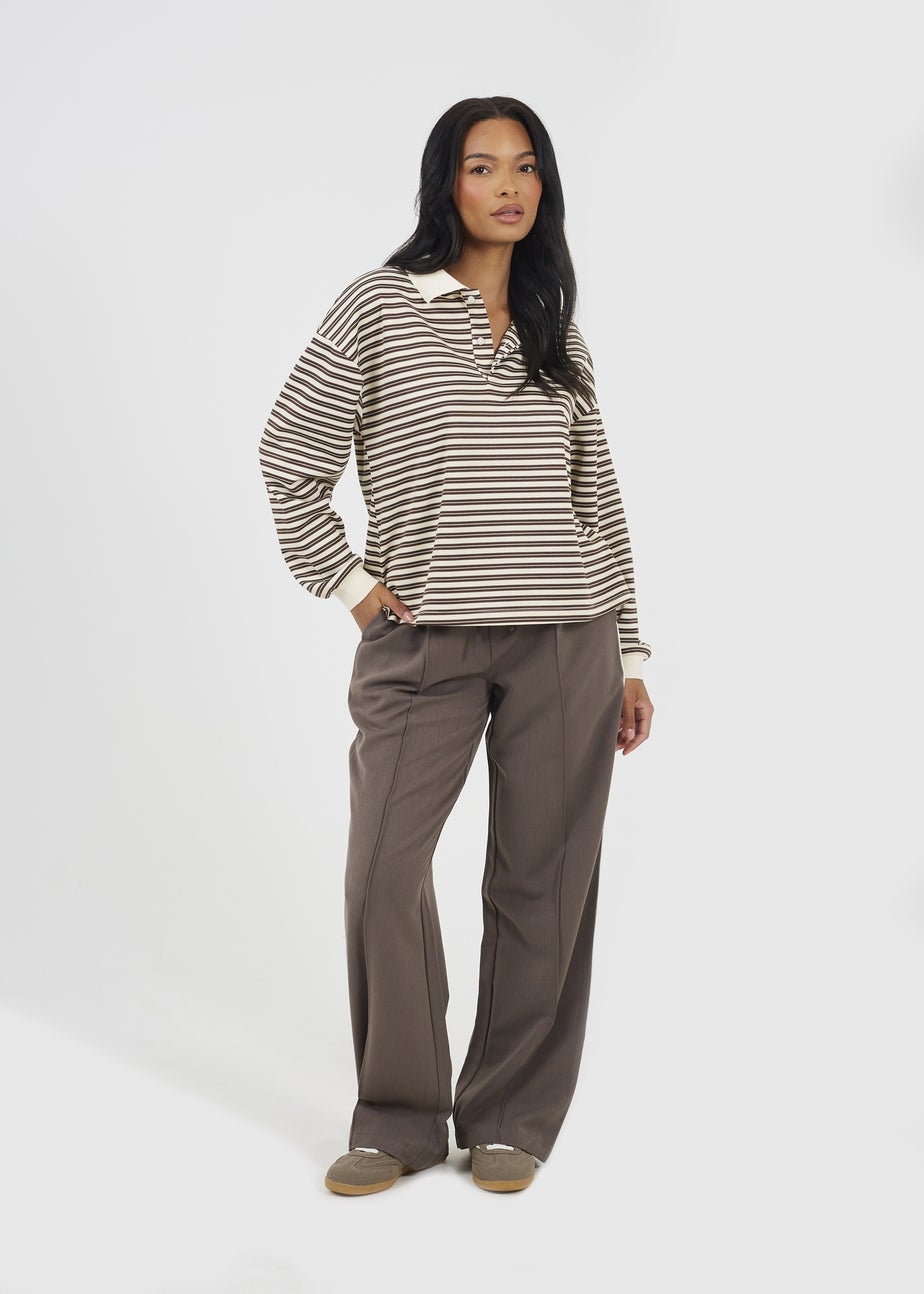 Brave Soul Chocolate Contrast Waistband Tailored Trousers