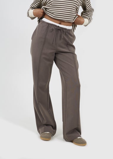Brave Soul Chocolate Contrast Waistband Tailored Trousers