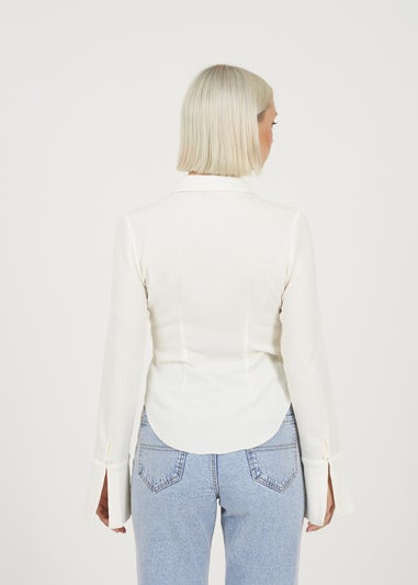 Brave Soul Cream Long Sleeve Button Through Collared Blouse