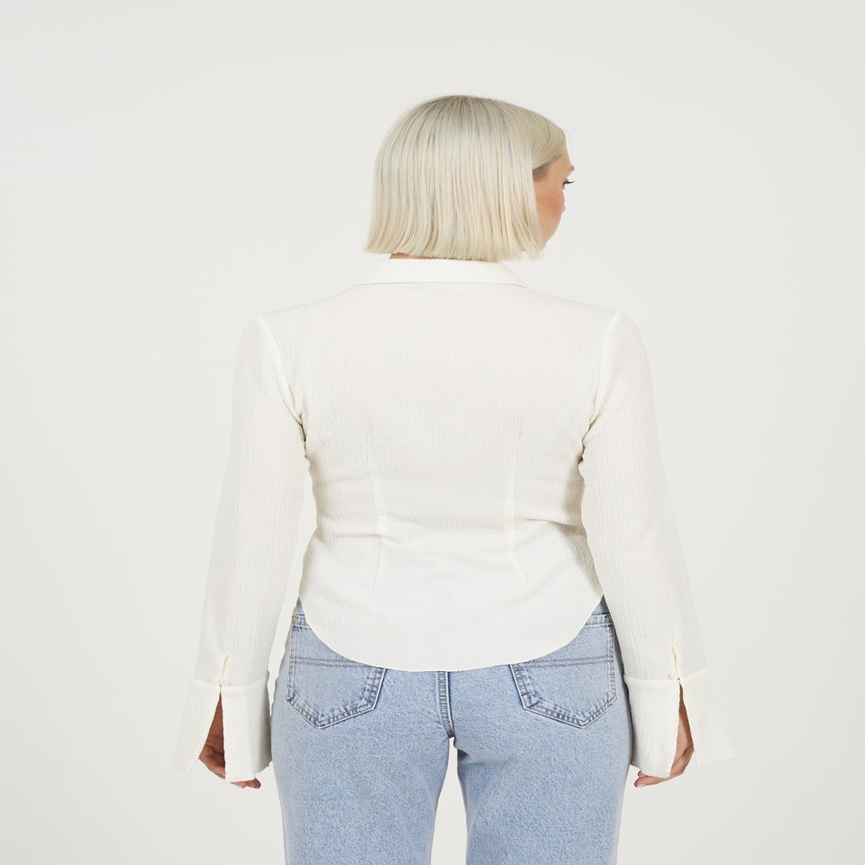 Brave Soul Cream Long Sleeve Button Through Collared Blouse