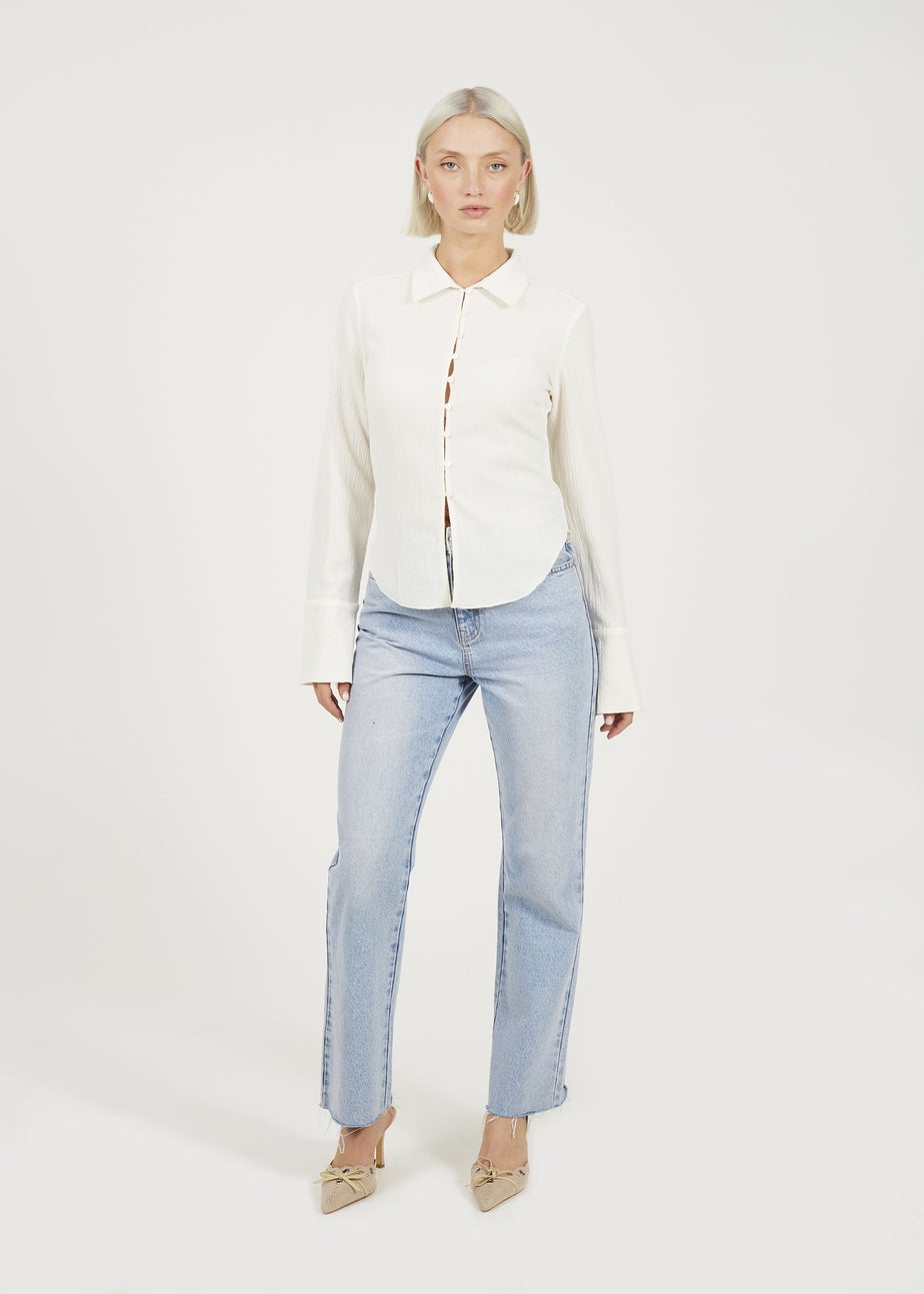 Brave Soul Cream Long Sleeve Button Through Collared Blouse