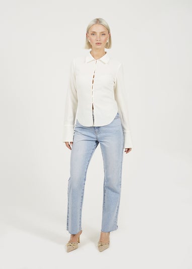 Brave Soul Cream Long Sleeve Button Through Collared Blouse