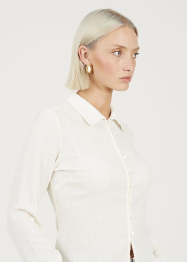 Brave Soul Cream Long Sleeve Button Through Collared Blouse
