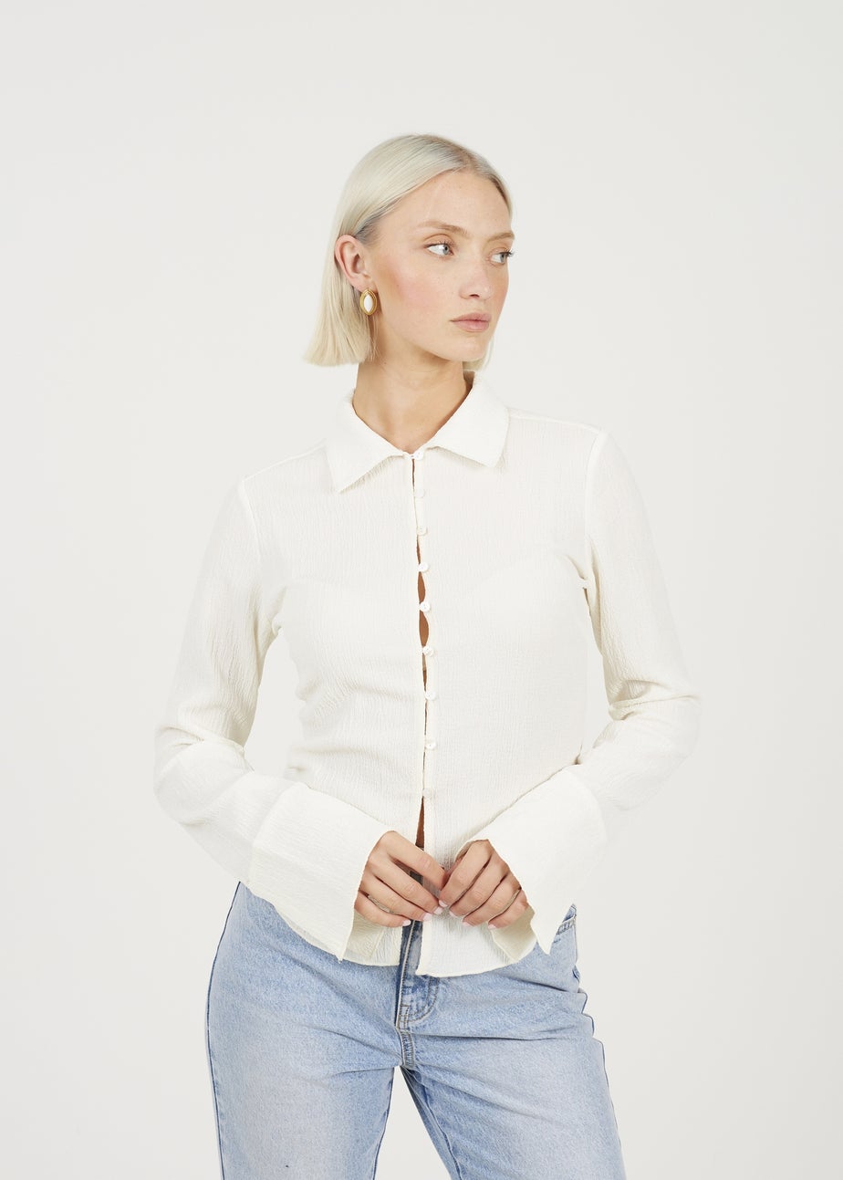 Brave Soul Cream Long Sleeve Button Through Collared Blouse