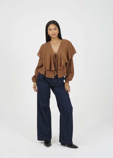 Brave Soul Brown Long Sleeve Top With Frill Detail
