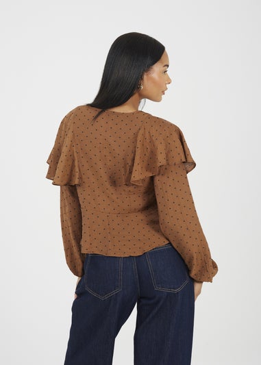 Brave Soul Brown Long Sleeve Top With Frill Detail