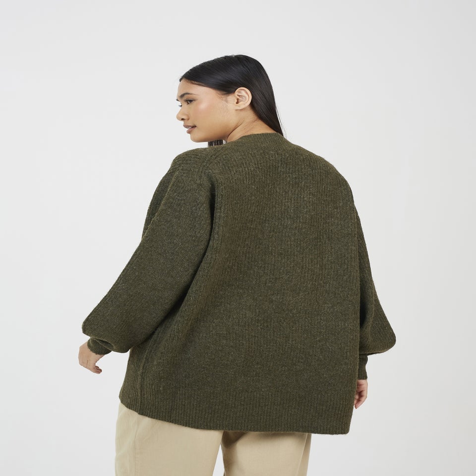 Brave Soul Khaki Fisherman Knit Dropped Shoulder Cardigan
