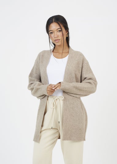 Brave Soul Taupe Fisherman Knit Dropped Shoulder Cardigan