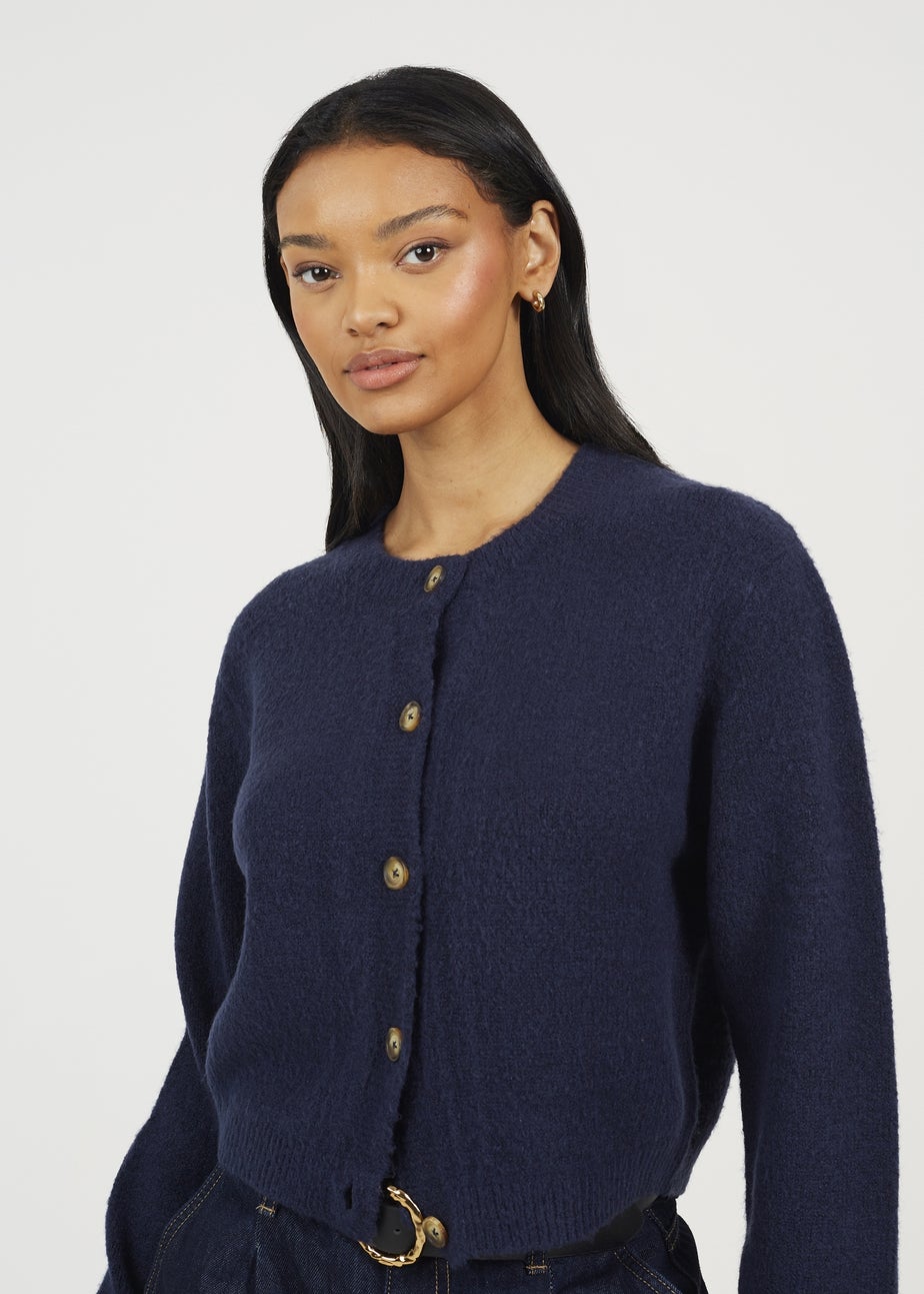 Brave Soul Navy Round Neck Jersey Knit Cardigan