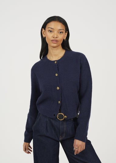 Brave Soul Navy Round Neck Jersey Knit Cardigan