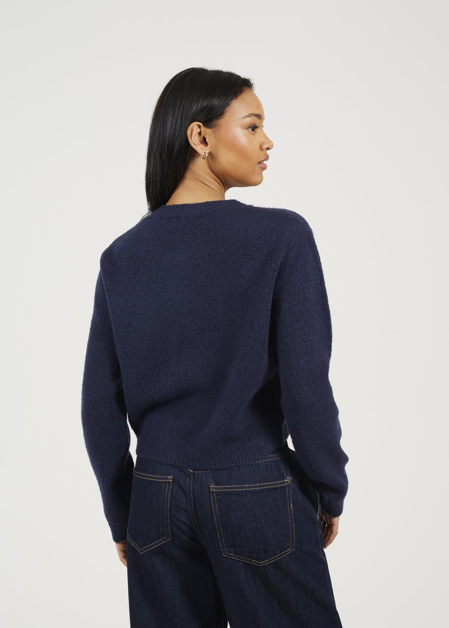 Brave Soul Navy Round Neck Jersey Knit Cardigan