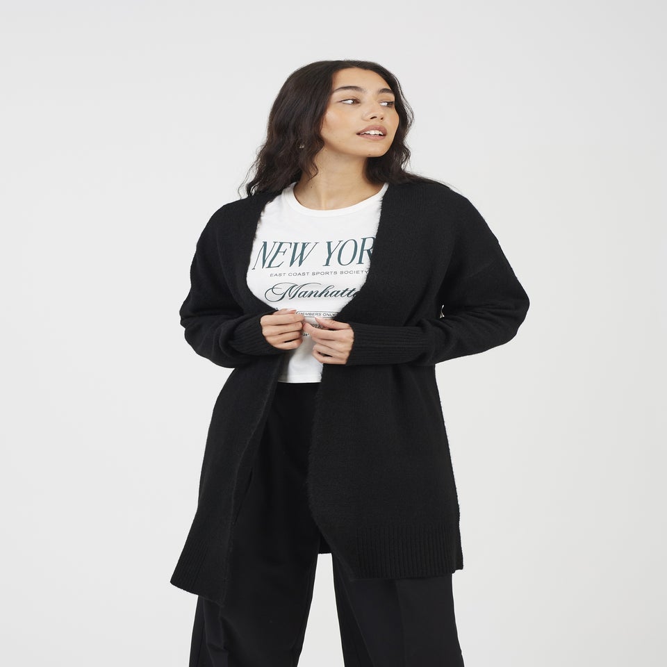 Brave Soul Black Longline Dropped Shoulder Cardigan