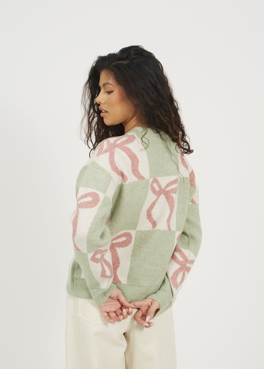 Brave Soul Soft Green Bow Jacquard Knit Jumper