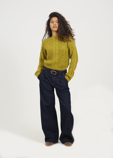 Brave Soul Green Crew Neck Cable Knit Jumper