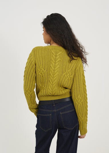 Brave Soul Green Crew Neck Cable Knit Jumper