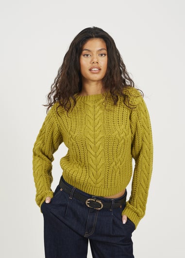 Brave Soul Green Crew Neck Cable Knit Jumper