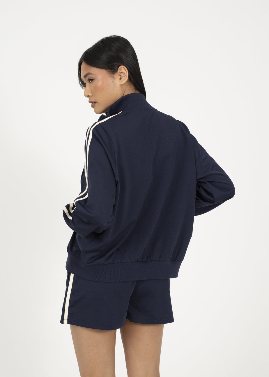 Brave Soul Navy Side Stripe Zip Through Sweatshirt