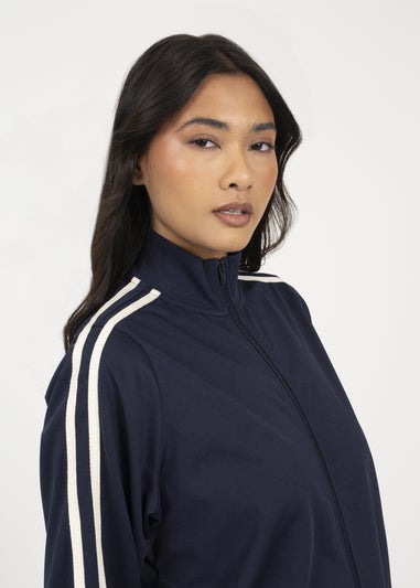Brave Soul Navy Side Stripe Zip Through Sweatshirt