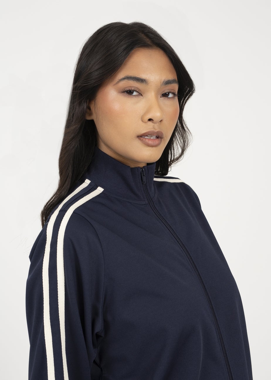Brave Soul Navy Side Stripe Zip Through Sweatshirt