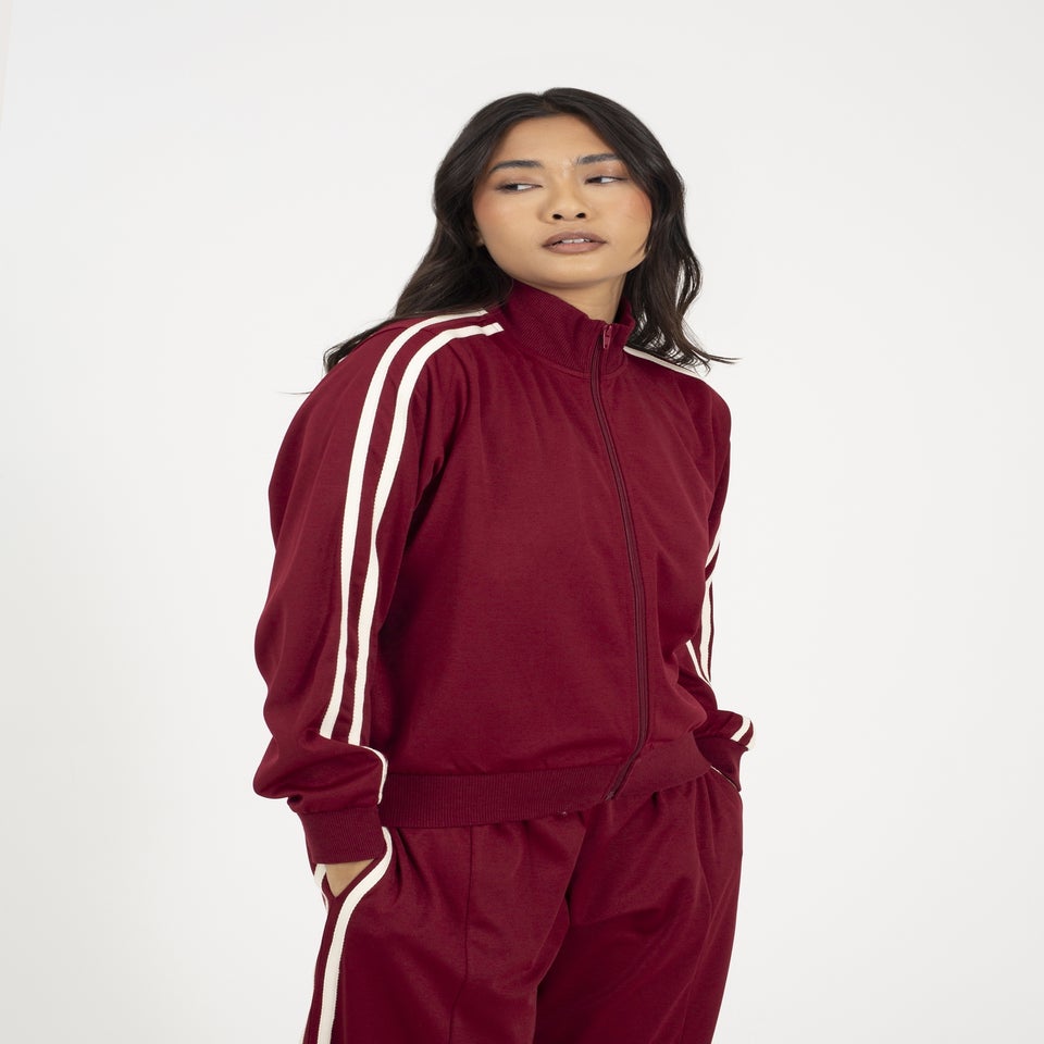 Brave Soul Burgundy Side Stripe Zip Through Sweatshirt