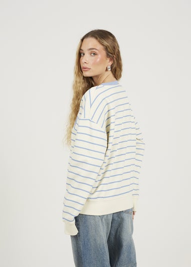 Brave Soul Cream Stripe Embroidered Crew Neck Sweatshirt