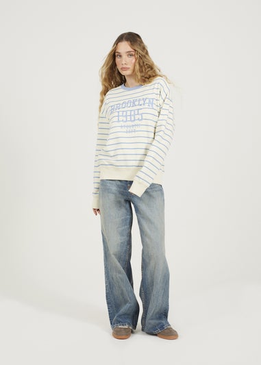 Brave Soul Cream Stripe Embroidered Crew Neck Sweatshirt