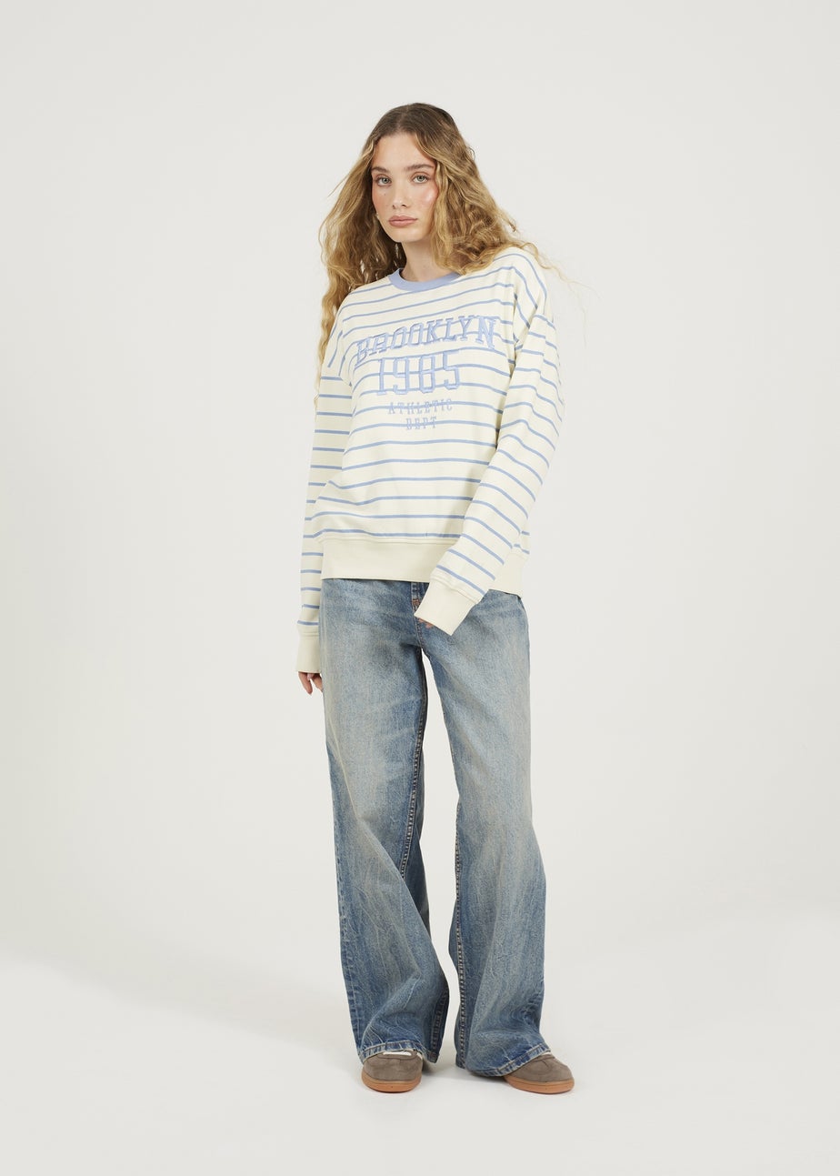 Brave Soul Cream Stripe Embroidered Crew Neck Sweatshirt