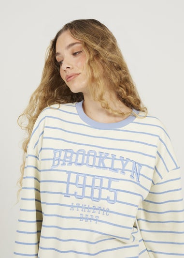 Brave Soul Cream Stripe Embroidered Crew Neck Sweatshirt