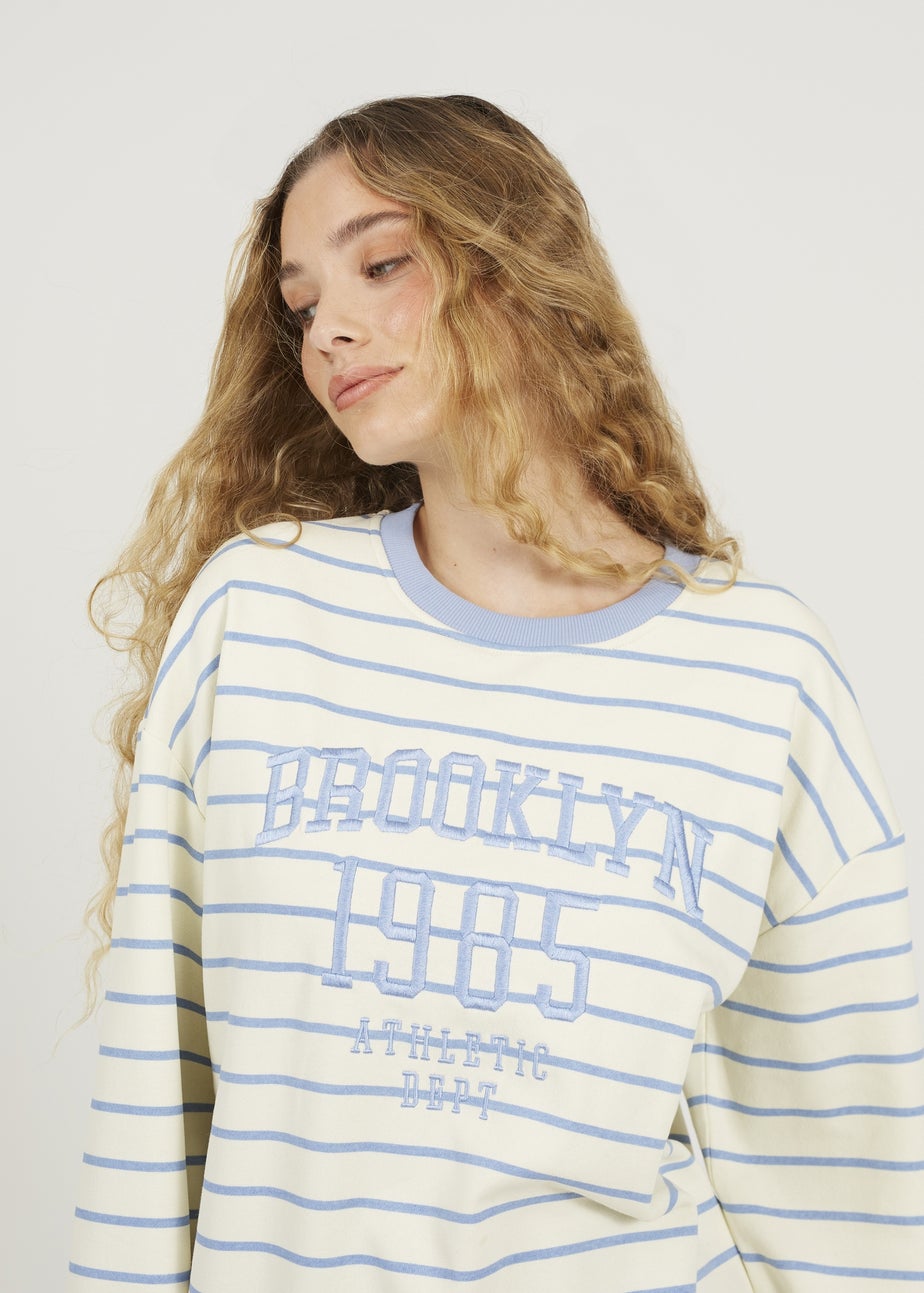 Brave Soul Cream Stripe Embroidered Crew Neck Sweatshirt