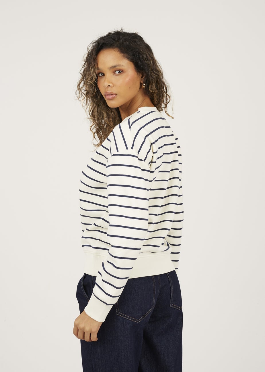 Brave Soul Navy Stripe Embroidered Crew Neck Sweatshirt