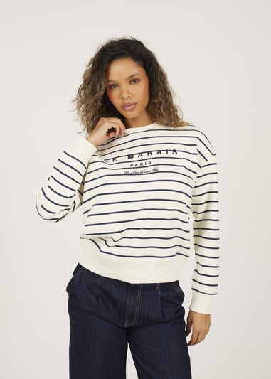 Brave Soul Navy Stripe Embroidered Crew Neck Sweatshirt