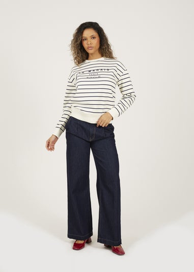 Brave Soul Navy Stripe Embroidered Crew Neck Sweatshirt