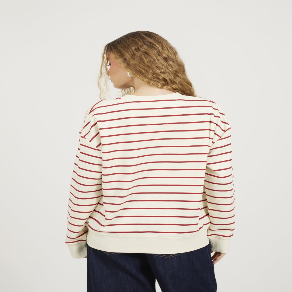 Brave Soul Red Stripe Embroidered Crew Neck Sweatshirt