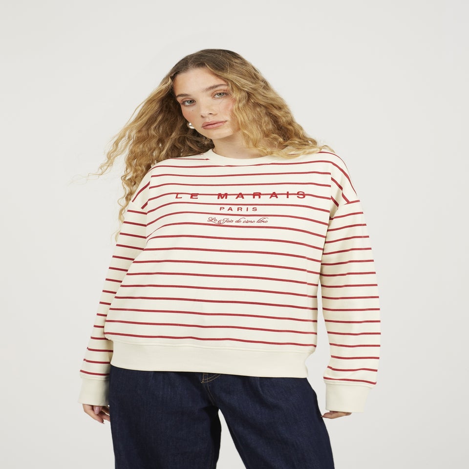 Brave Soul Red Stripe Embroidered Crew Neck Sweatshirt