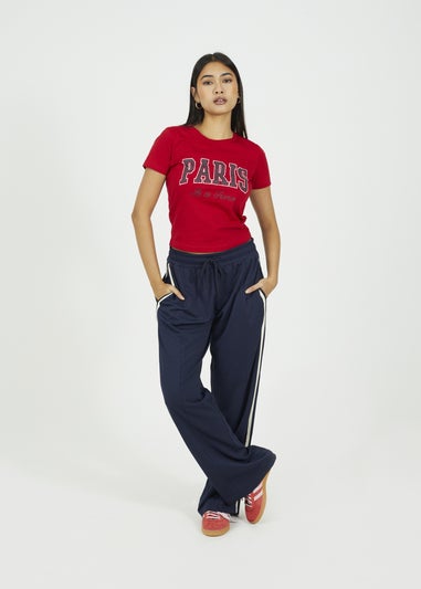 Brave Soul Navy Side Stripe Wide Leg Joggers