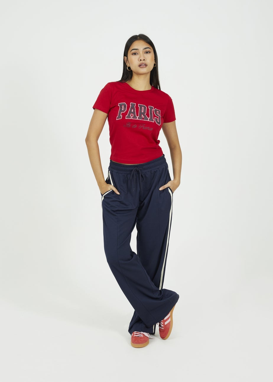Brave Soul Navy Side Stripe Wide Leg Joggers