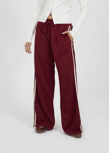 Brave Soul Burgundy Side Stripe Wide Leg Joggers